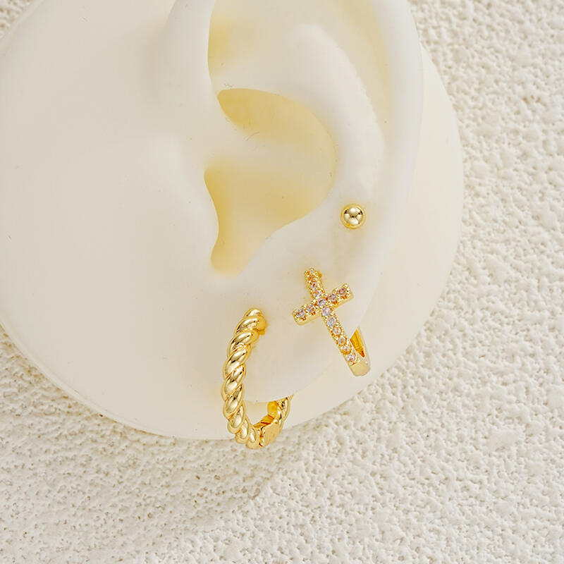 3Pcs/Set Exquisit Zircon Cross Hoop Earrings for Women Men Simple Compact Gold Color Stud Earrings Banquet Jewelry Accessories