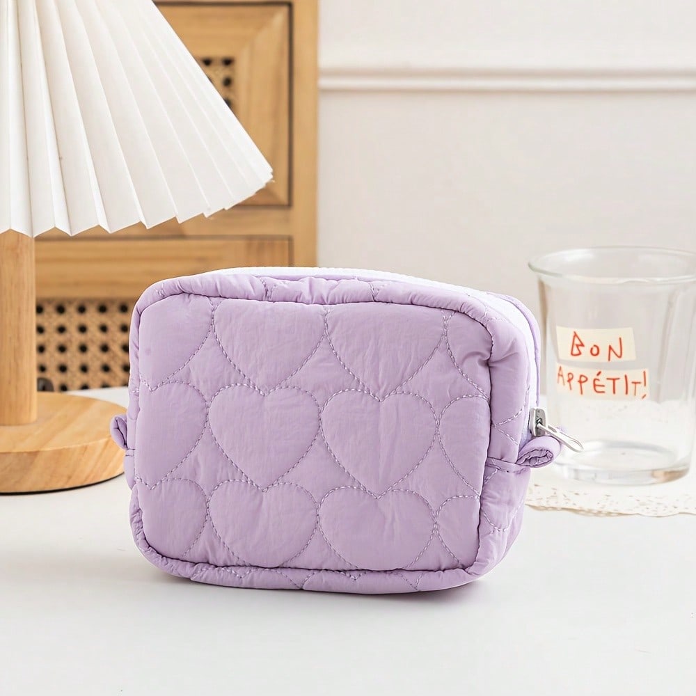 1pcs Cute Candy Color Love Makeup Bag, Portable Mini Handheld Storage Bag, Girl s Heart Portable Small Item фиолетовый