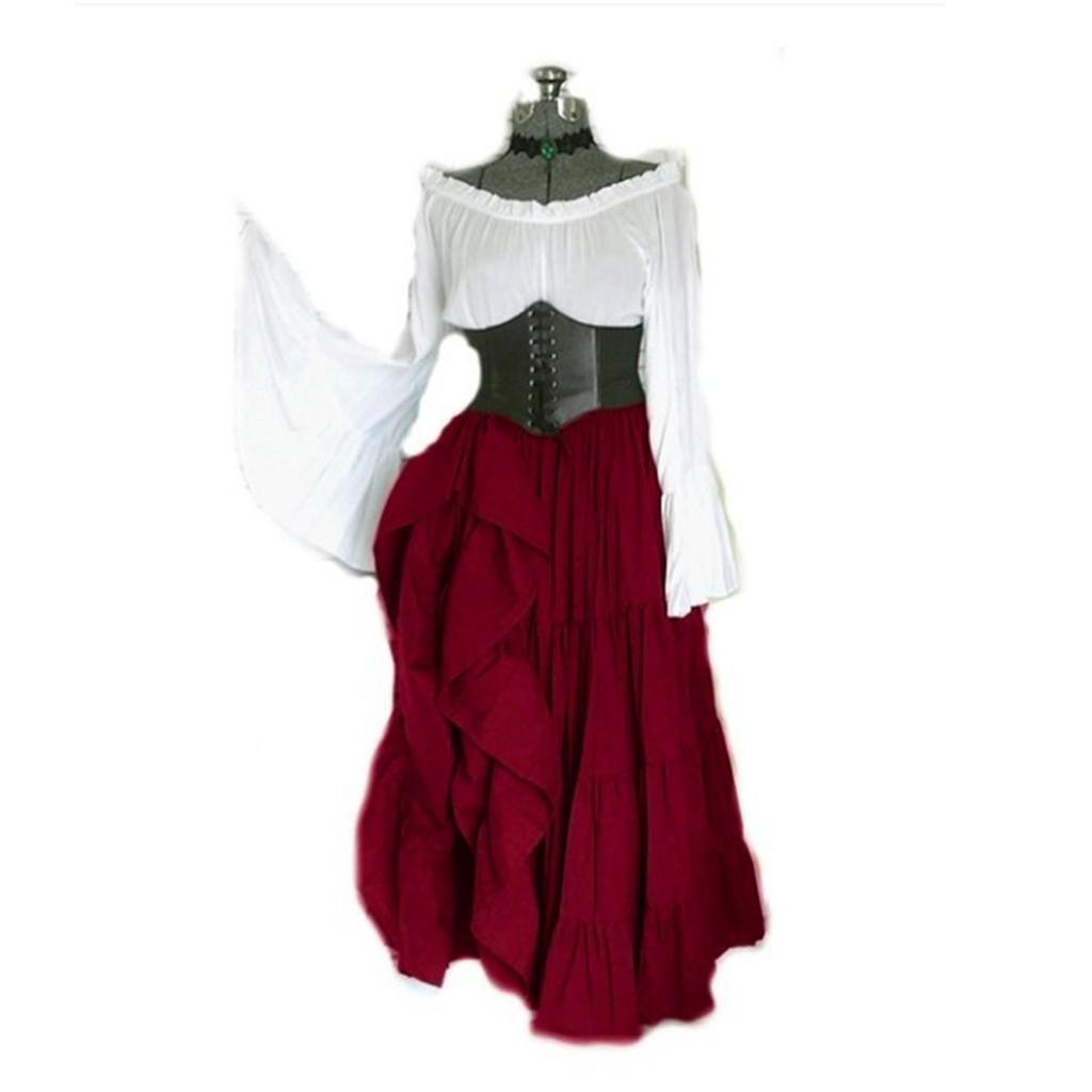 

Women Gothic Floor Length Cosplay Retro Long Gown Dress XXXL винный