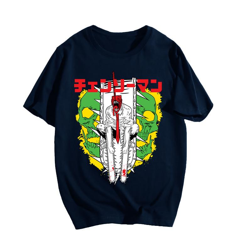 CHAINSAW MAN Anime Chainsaw Man Peripheral Print Summer Loose Short Sleeve T-Shirt Casual Sports Top