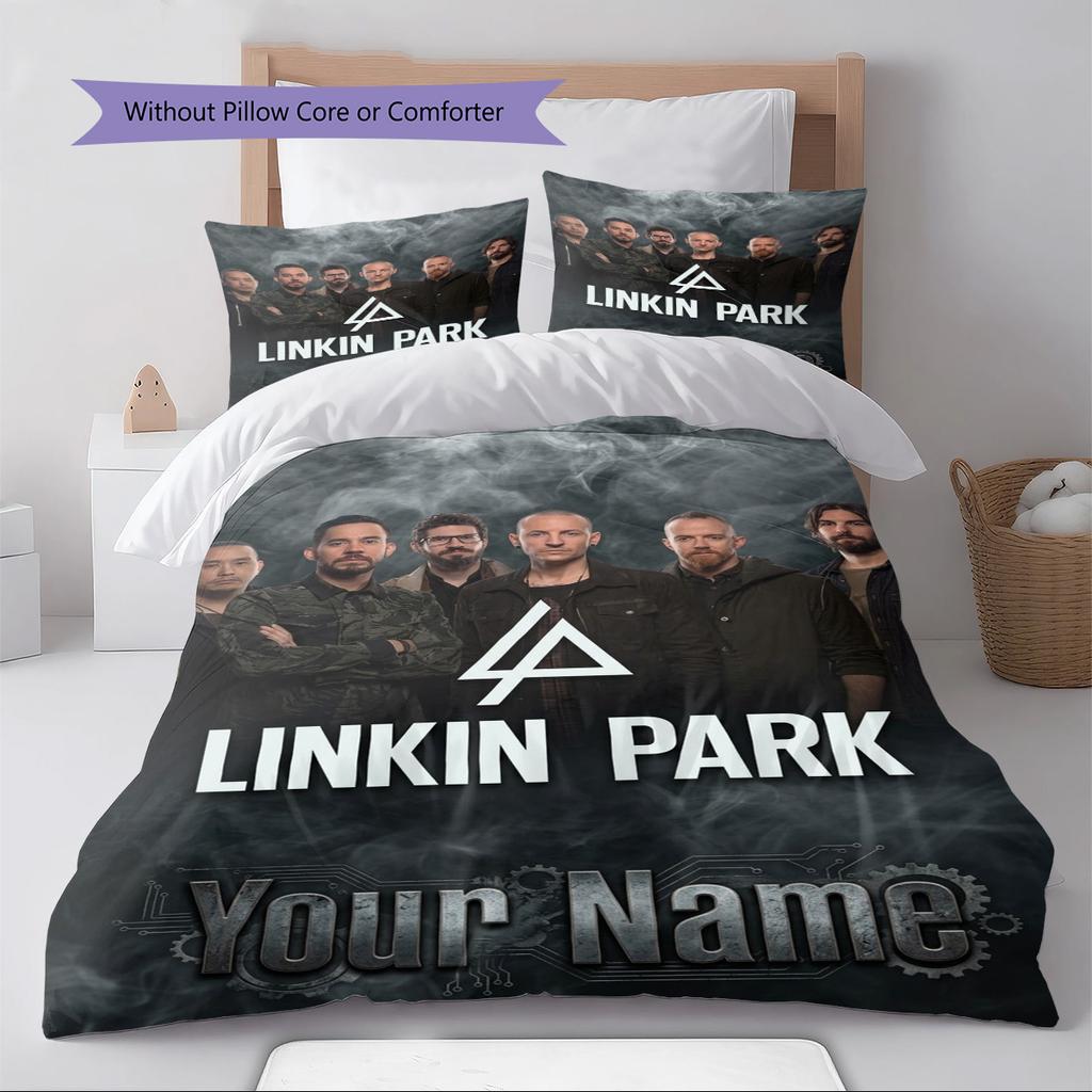 Name Benutzerdefiniertes Linkin Park Muster Bettwäscheset Bettbezug Kissenbezug Heimdekoration Geschenk (1 Bettbezug + 2 Kissenbezüge, ohne Füllung)