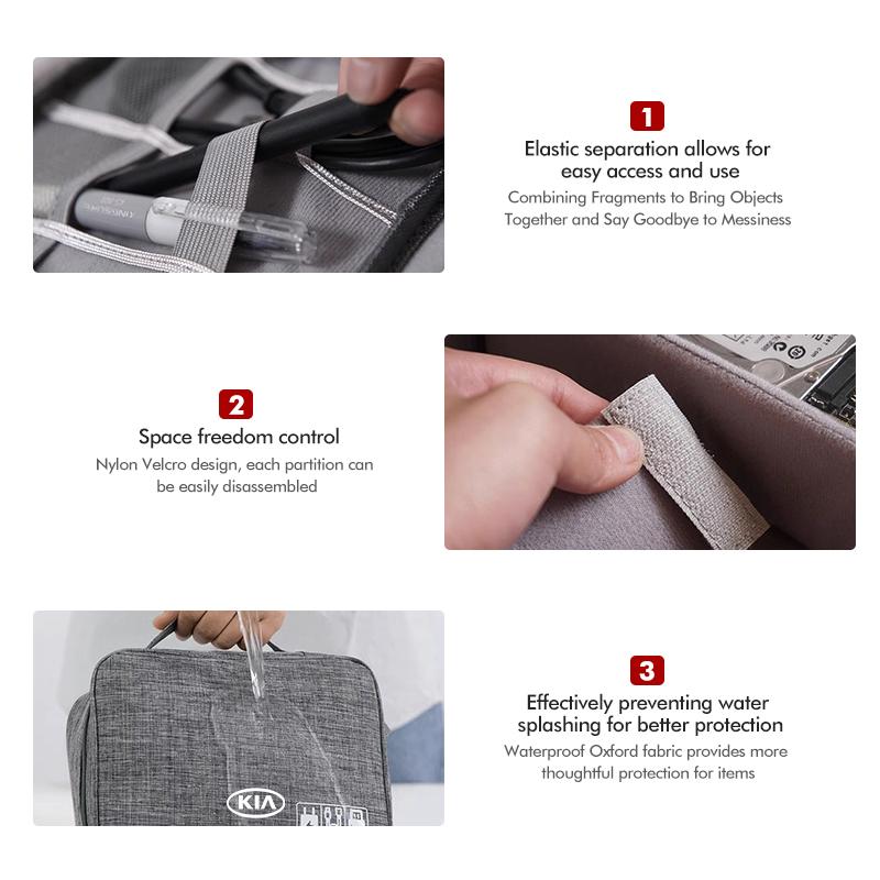 BCBCPD1 For KIA Large Capacity USB Data Line Charger Plug Storage Bag Waterproof Digital Organizer K5 K2 Rio Optima Sportage Venga