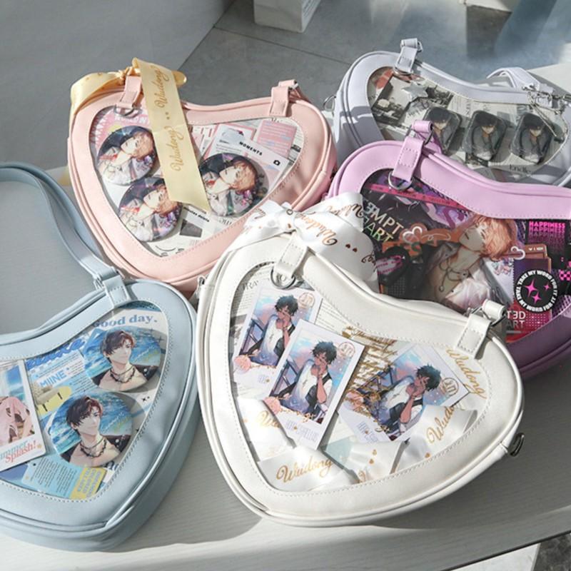 JIAERDI Lolita Transparent White Ita Bag Handbag Women New Heart Leather Crossbody Pain Bag Ladies Sweet Cute Messenger Bag 2025
