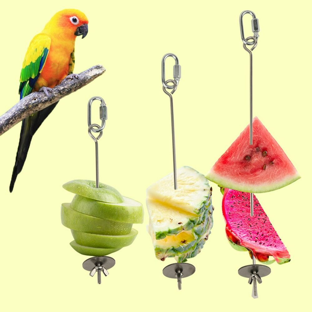 Stainless Steel Bird Feeder Hanging Typ Arbitrarily Fixed Bird Apple Fork Toy Bird Cage Supplies Parrot Vegetable Skewer Bird