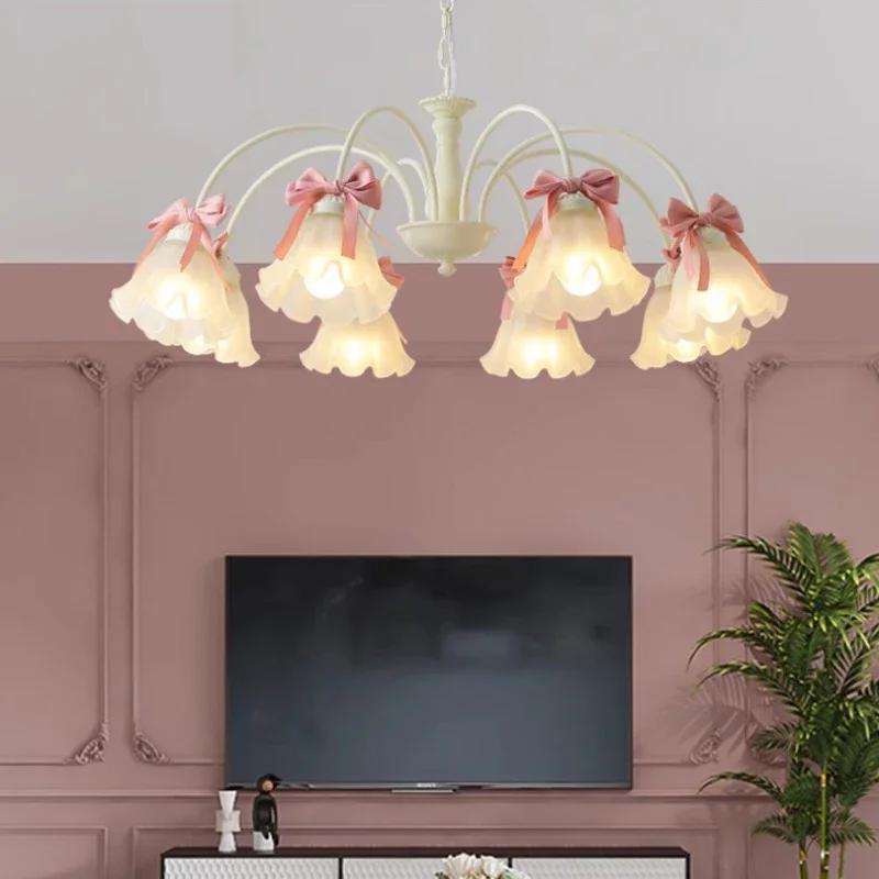 French design living room pendant light dining room romantic warm children's room pendant light sweet bow pink eye protection