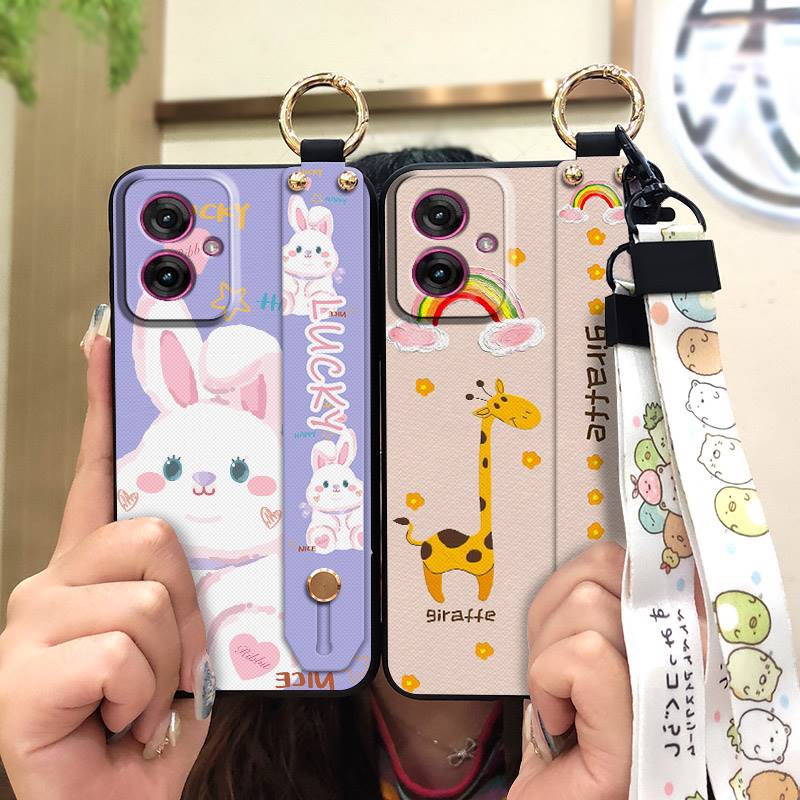 Silicone Cartoon Phone Case For MOTO G55 5G Anti-dust Phone Holder Cute Anti-knock Wrist Strap Soft Case Fashion Design