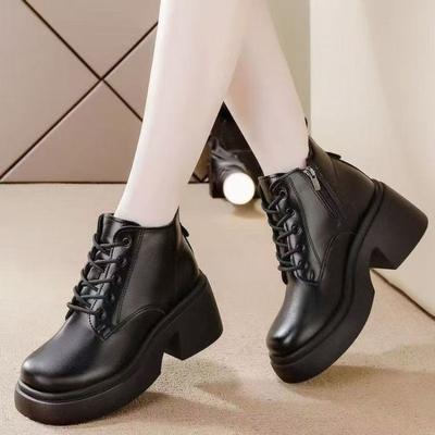 Μποτάκια Martin με Χοντρό Τακούνι Γυναικεία Ψηλοτάκουνα Μαλακό Δέρμα Φλις Κοντά Μποτάκια Τεράστια Άνετα και Όμορφα Φλις Ρετρό Ζεστά Μποτάκια Μποτάκια Martin