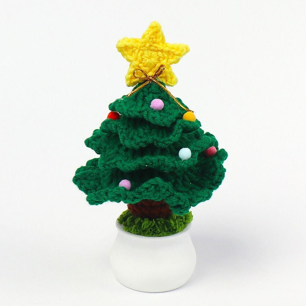 Cute Crochet Christmas Tree Decor Mini Artificial Knitted Tabletop Ornament  Holidays