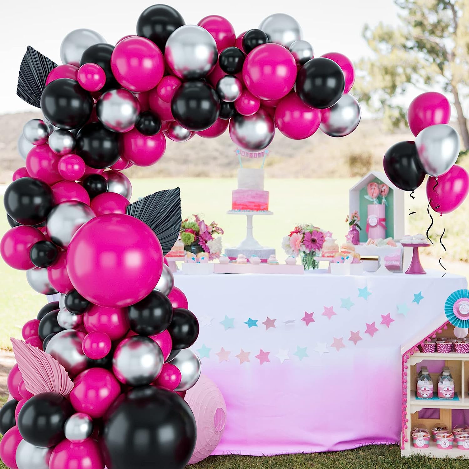 

Hot Pink Black Balloon Garland Kit with Metalic Silver Kuromi Party Balloons For Birthday Decoration Wedding Baby Shower Other горячий розовый