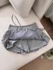 2025 Women's White Floral Elastic Mid-Waist A-line Skort - Casual Summer Half Skirt