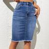 Women's Summer High-waisted Denim Skirt, Elastic Knee-length Jeans, Casual Fit Skirt