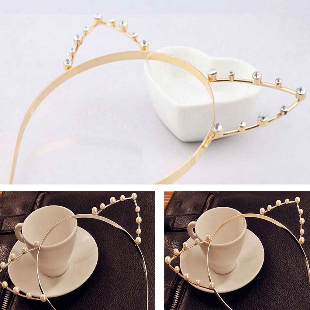 Alloy Cat Ear Headband Pearl Rinestone Hairband Headwear Costume Fancy Party