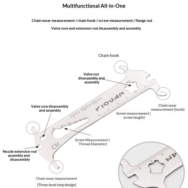1Pcs Road Bike Bolt Measurement Wear Gauge Tool Portable 6-In-1 Bicycle Chain Gauge New Design Multitool