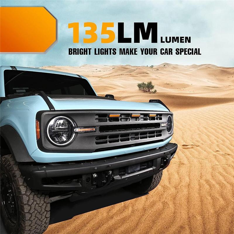 3 stk LED-lys for frontgrill til Ford Bronco Deler 2025 2025 2025 2/4-dørs Oransje grilllyssett