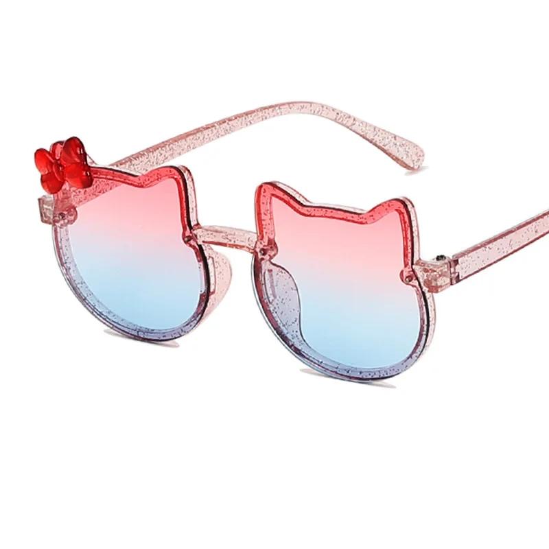 New Kids Cartoon Sunglasses Cat Eye Bowknot Ocean Color Sun Glasses Girls Boy Children Outdoor Round Polarized UV400 Eyewear