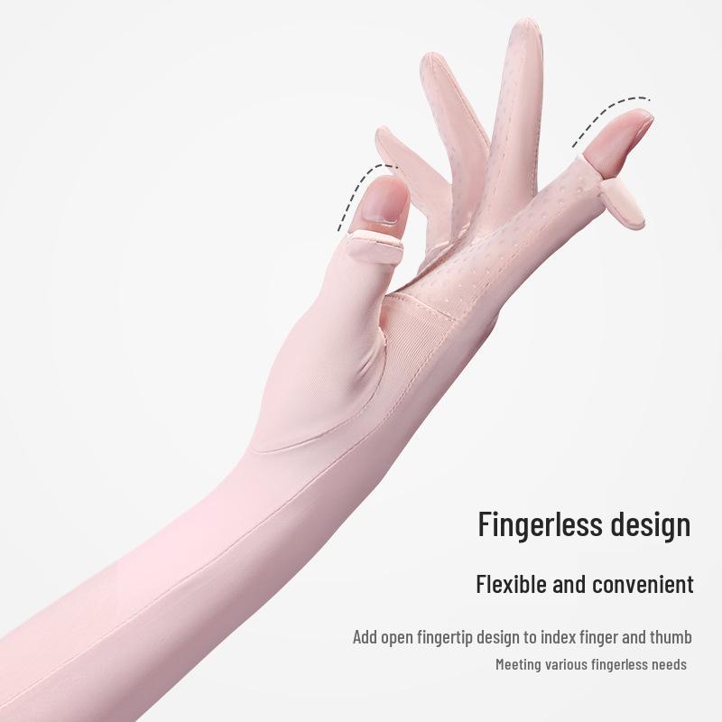 Women's Summer Fingerless Sun Protection Gloves for Cycling & Driving - Anti-Slip, Breathable, Ice Silk Long Sleeves XG49