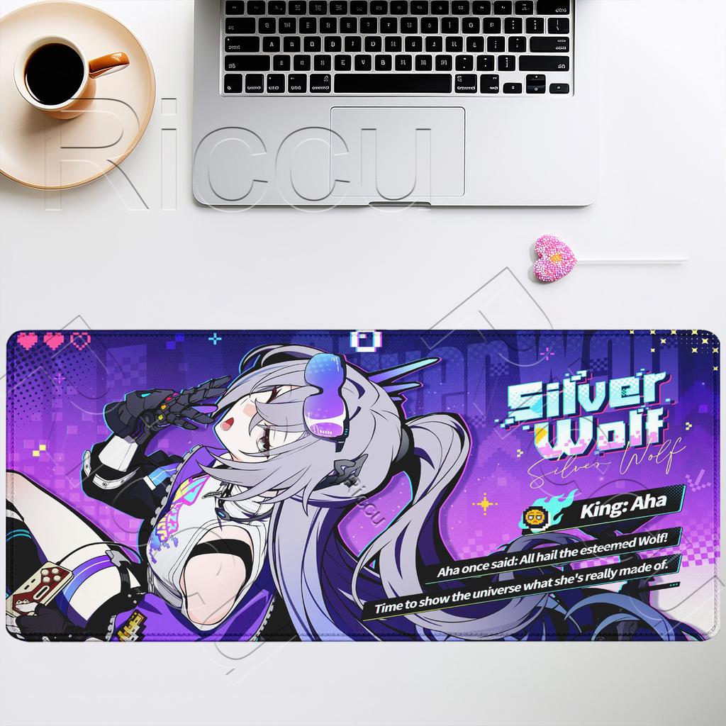 Gaming-Mauspad Silberner Wolf LV HSR Honkai Star Rail Groß XXL Neu Rutschfest Tastatur Anime-Mädchen Kawaii Mauspads PC-Schreibtischmatte