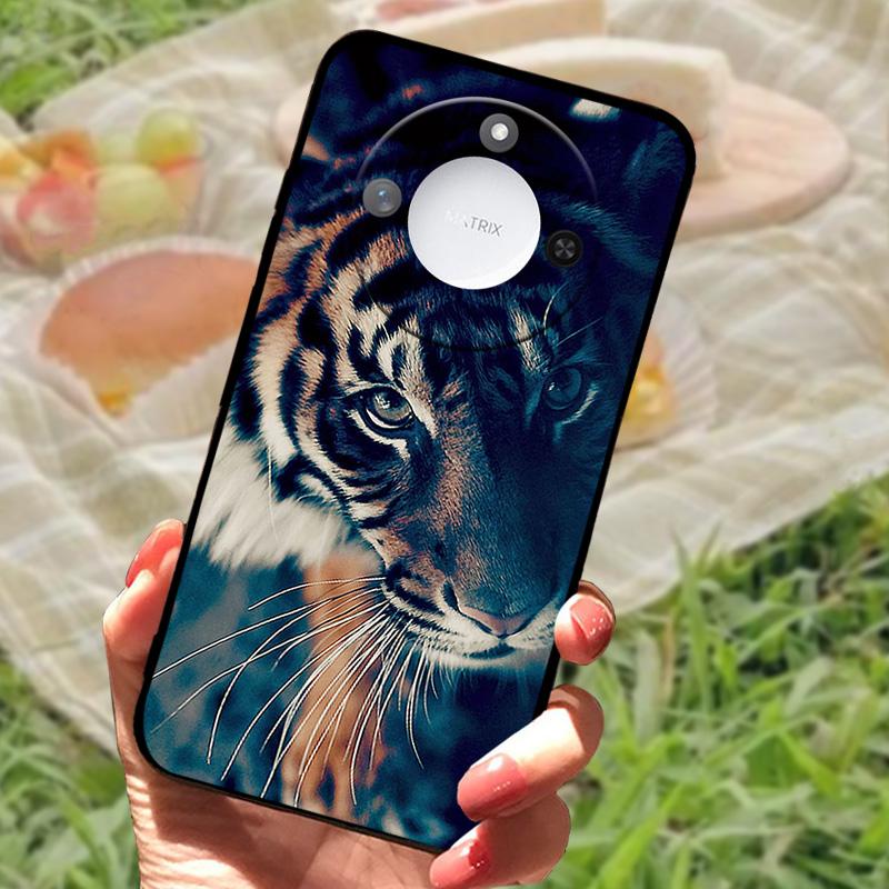 For Huawei Honor X60 Case Flowers Painted Cover Black Silicone Soft TPU Phone Case For Honor X60 Protective Shell Bumper