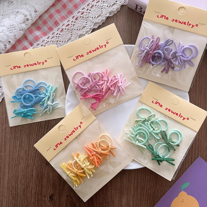 10Pcs/Set Velvet Bow Elastic Hairbands Girls Sweet Fashion Colorful Hair Side BB Clips Rubber Bands Headwear Styling Accessories