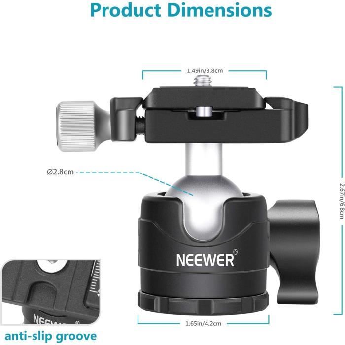 Rotule Pour Trépied - NEEWER - Profil Bas 28 Mm - Rotation Panoramique 360° - Plaque Arca - 6,6 Lb