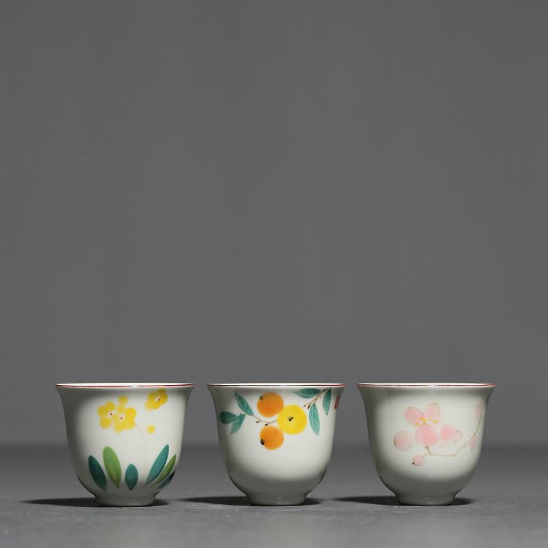1 Pc Chinese Ceramic Tea Cup Handmade Flower Pattern Tea Bowl Porcelain Teacup Household Teaware Travel Personal Meditation Cup