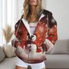Womens Oversized Hooded Zip-Up Sweatshirt With Christmas Print Plus Size Long Sleeve Casual Top