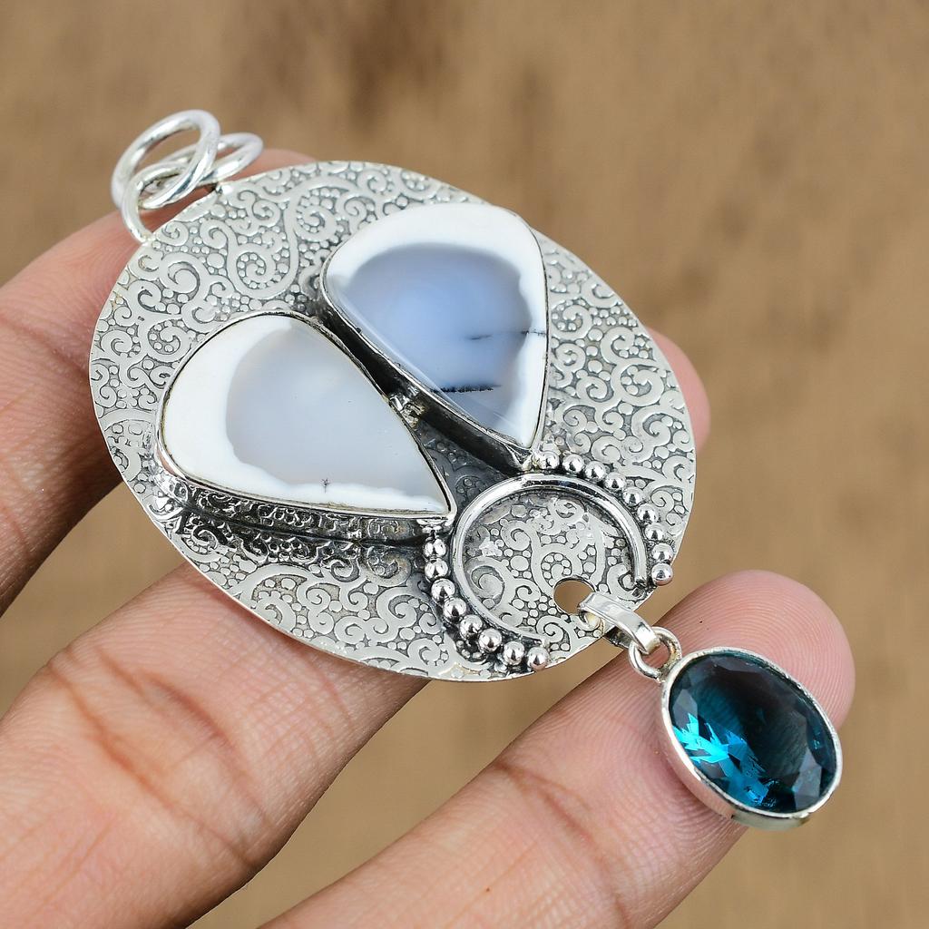 Natural Dendrite Opal Gemstone Jewelry 925 Sterling Silver Pendant For Girls