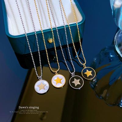 Titanium Steel Pentagram Fritillary Minimalist Wind Stove Real Gold Necklace Female Collarbone Chain Accessories