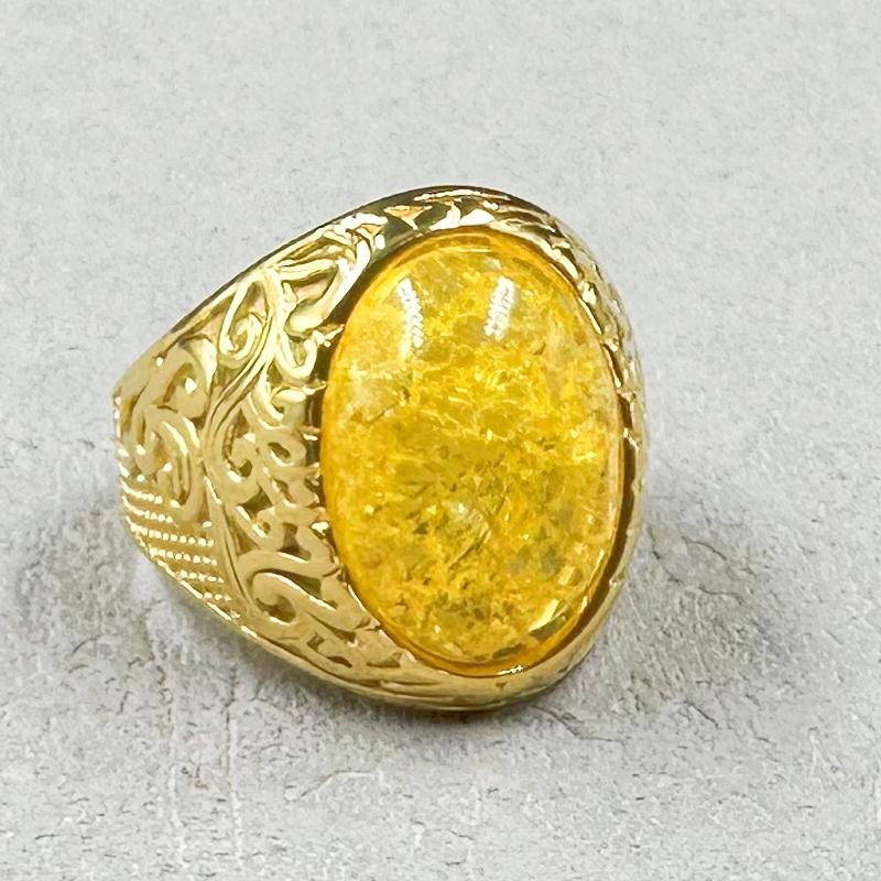 Retro 18K Gold Plated Stainless Steel Rings Luxury Big Stone Men Women Rings Wedding Couple Fashion