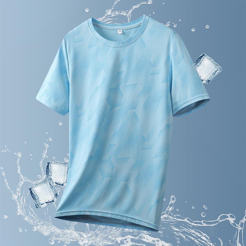 T-shirt a maniche corte mimetica in seta ghiacciata da uomo, sottile, larga, ad asciugatura rapida, per corsa, sport, elastica, taglia grande