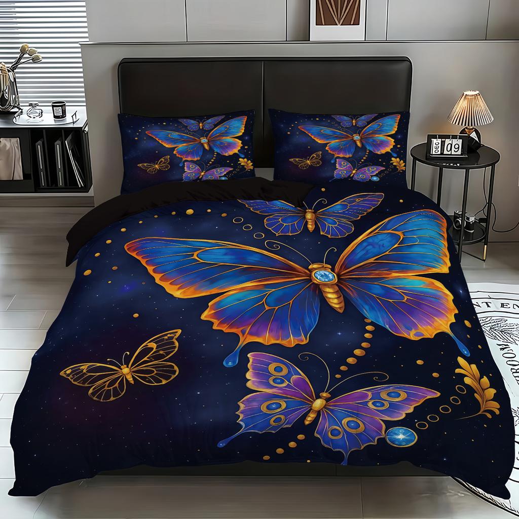 Fashionable Digital Print Butterfly Flower Duvet Cover Set -SoftComfortable Bedding with Classic Design-Ideal for