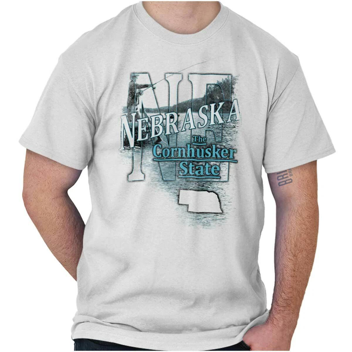 Nebraska Fishing Lake Souvenir Travel NE Adult Short Sleeve Crewneck Tee XL