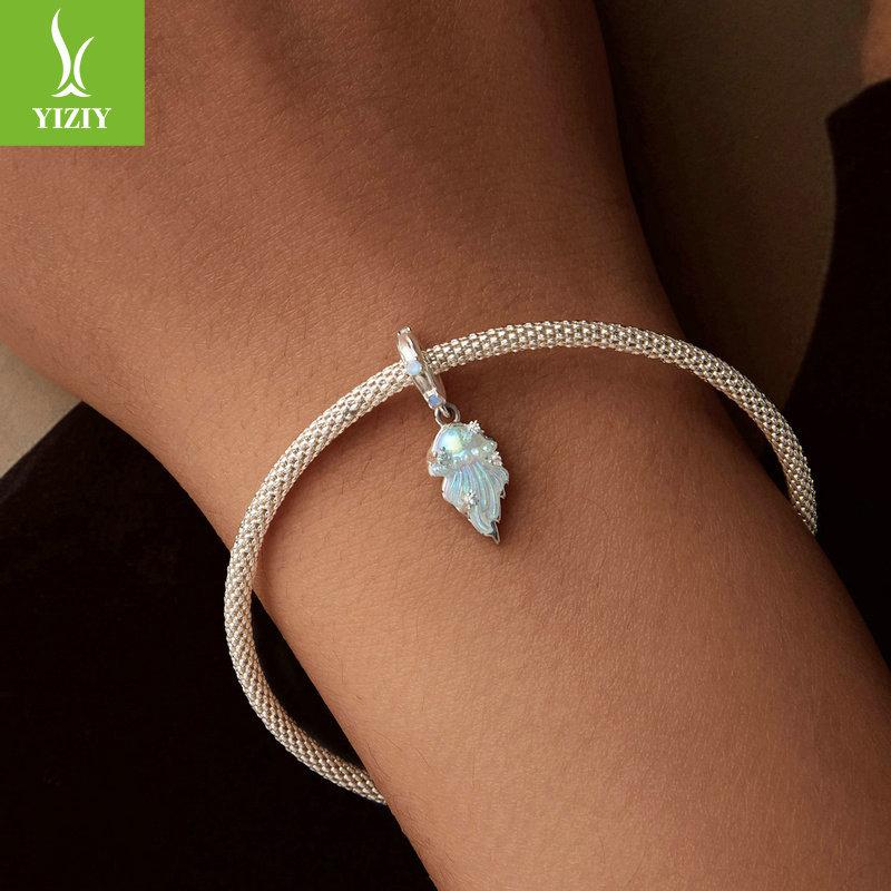 Blue Dream Jellyfish Diy Pendant Accessories, Summer Ocean Wind S925 Sterling Silver Bracelet Beaded