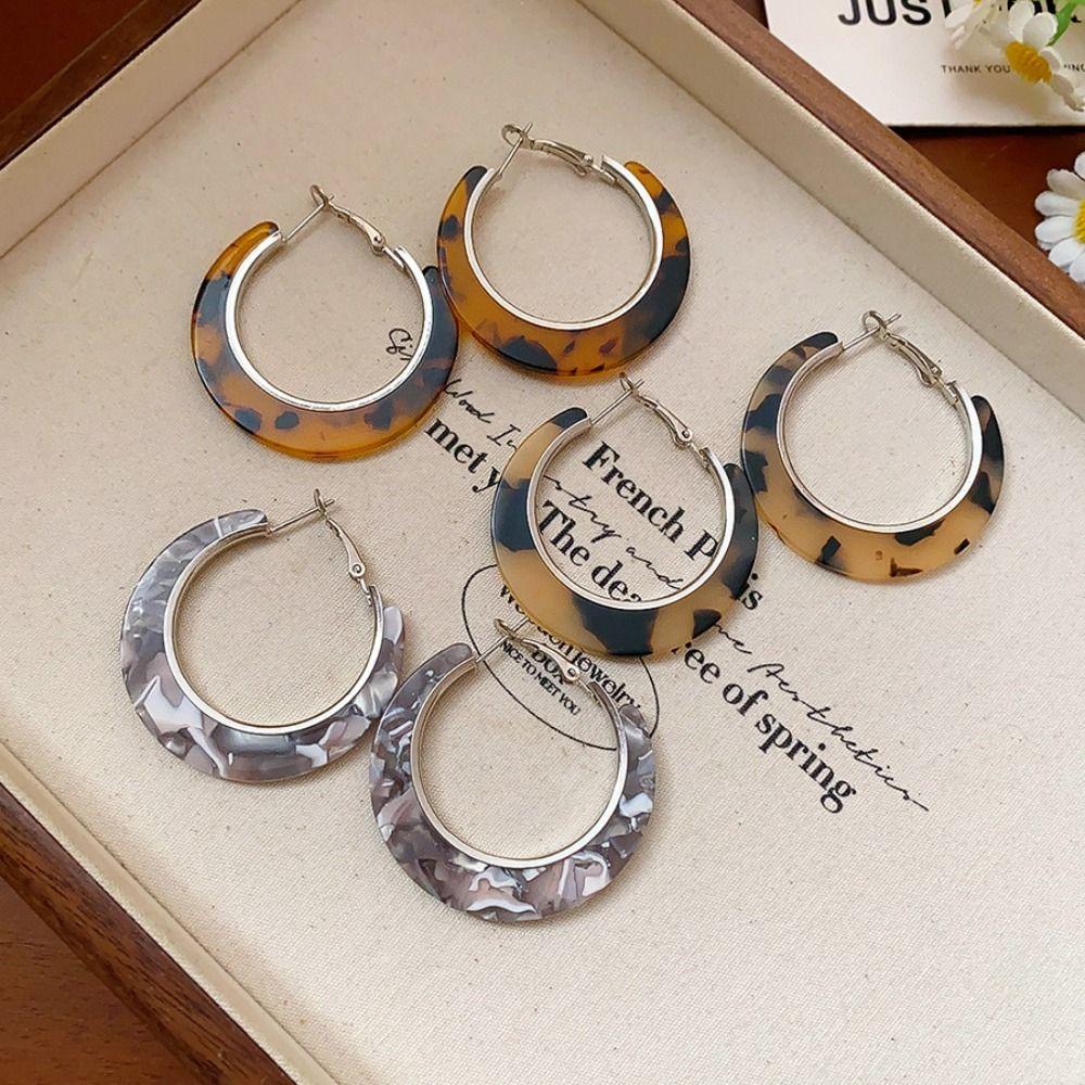 Acetic Acid Leopard Print Earrings Vintage Geometric Earrings Set Acetate Hoop Earrings  Women