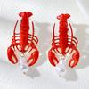 European and American Personality Fashion Alloy Summer Beach Vacation Red Dripping Lobster Pearl Women Stud Earrings Spot