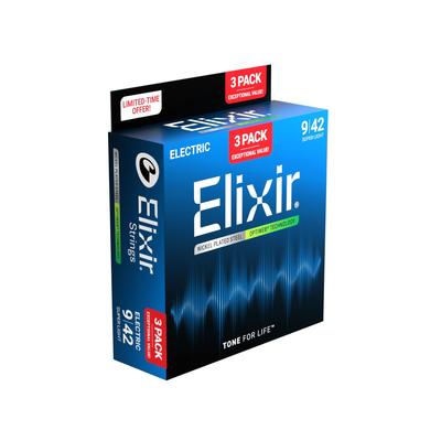 Elixir Electric Guitar Strings, 3-Pack Promotional Pack, OPTIWEB Super Light, .009-.042 #16571 (19002, 3-Pack) [Official Japanese Product]