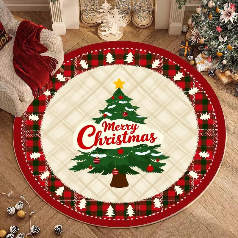 

Modern Round Christmas Tree Crystal Velvet Carpet Christmas Simple Entrance Hallway Wear-Resistant Carpet Home Decor 100x100cm