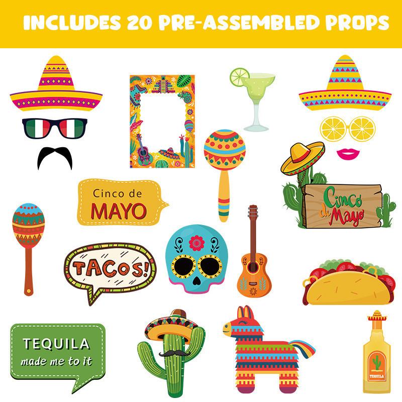 Mexican Booth Photo Props Set Of 20 For Celebrations And Party Decorations
