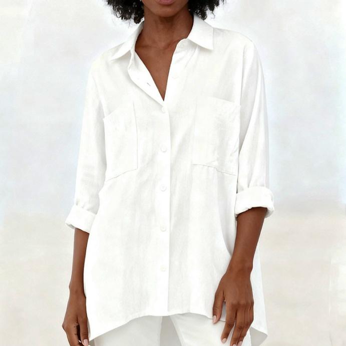 

Fashionable Loose Fit Women s Cotton Linen Long Sleeve T-Shirt XXL білий