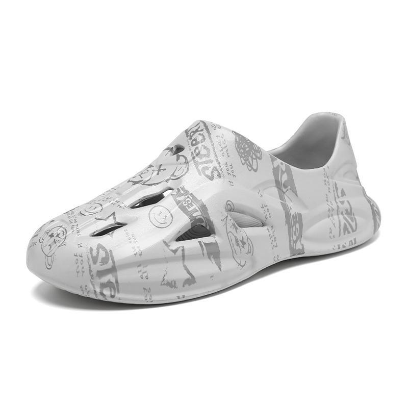 

Fashion Summer Men Slippers Men Hollow Out Non-Slip Beach Shoes Sneaker Male Casual Slip on Flats Sandal Water Shoes Fashion Print 44-45 серый