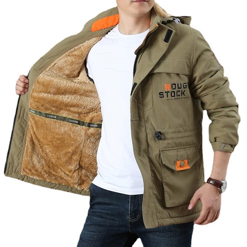 Winter Fleece Thickened Multi-pocket Tooling Cotton-padded Coat Men's Large Size Loose Outdoor Mountaineering Jacket Thermal Jacket
