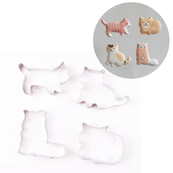 4Pcs Lovely Cat Stainless Steel Cookies Cutter DIY Fondant Pastry Biscuits Mold