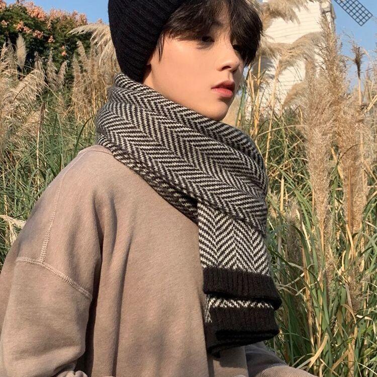 Couple Style Men's Winter Scarf for Young People High-End Student Scarf Winter Japanese-Style