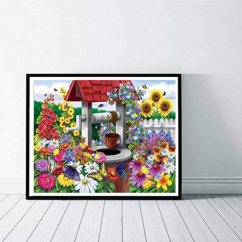 5D DIY pictura cu diamante câmp de flori kit cu punct de cruce mozaic broderie cu diamante trandafir complet rotund burghiu pătrat Decor pentru casa