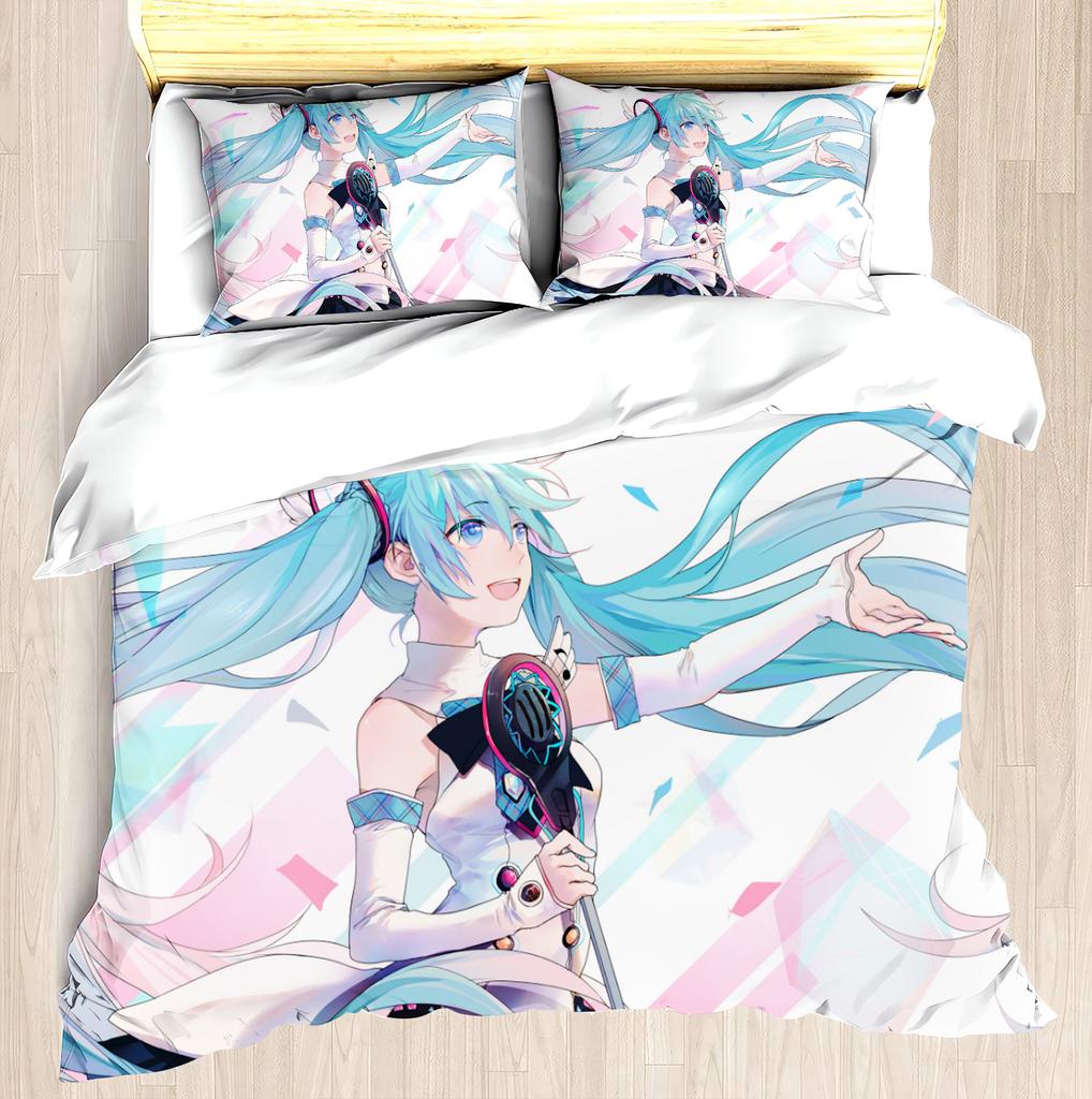 Hatsune Miku Anime Haus Schlafzimmer Komfort Nordisches Polyester Material Geeignet für Kinder und Erwachsene 3-teiliges Set