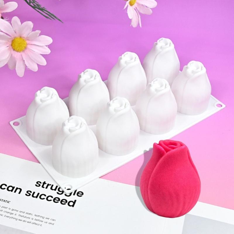 Flexible Rose Buds Silicone Molds 8 Cavity For Bakery Kitchen Use Mousse Cakes Chocolate Dessert Making Mould