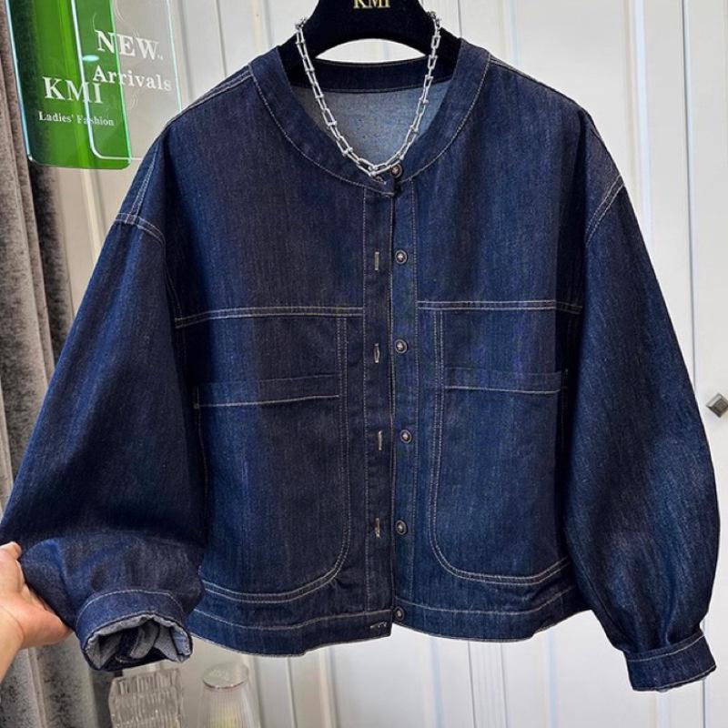 Women's Korean Style Loose Denim Round Neck Jacket - Versatile Early Autumn Trend 2025