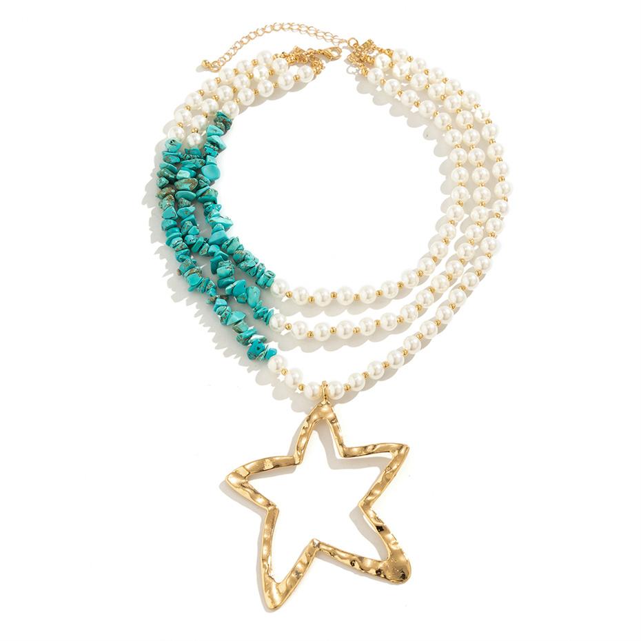 Übertriebene Großer Stern Anhänger Choker Halskette für Damen 2026 Trend Boho Imitation Perlen Stein Kette Grunge Schmuck Steampunk Geschenk
