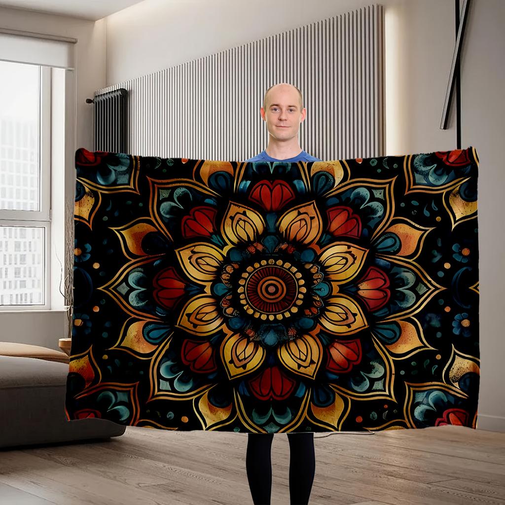Buddhist lotus pedestal pattern Flannel printed blanket suitable for all seasons suitable for living room office sofa and travel