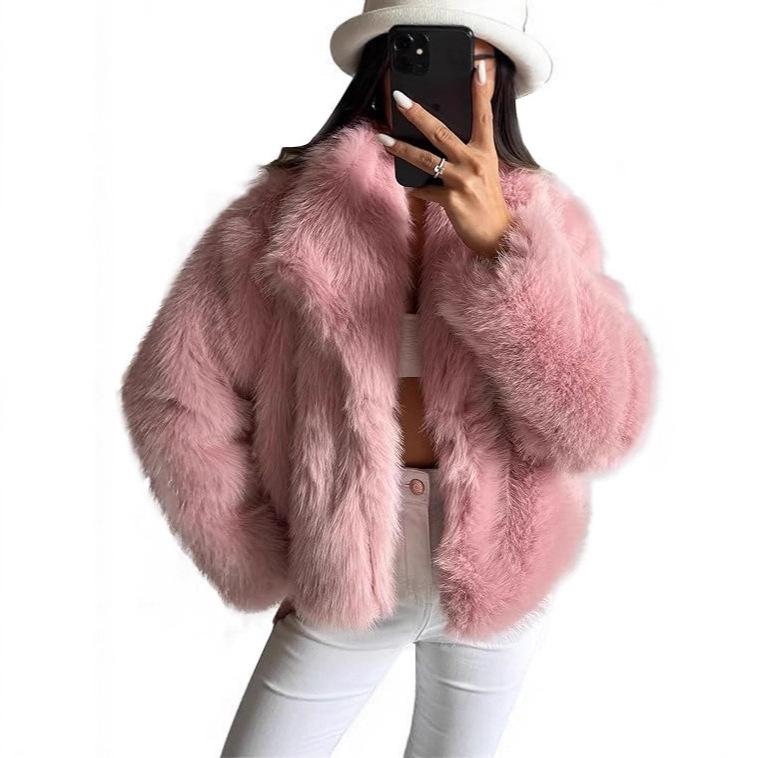 Spot European and American winter lazy wind large lapel artificial fur fox fur coat coat short